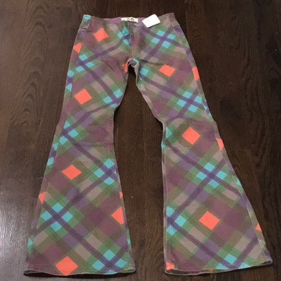 NWOT Free People Penny Pull On Plaid Tartan Flares Jeans Z571 - Picture 4 of 6